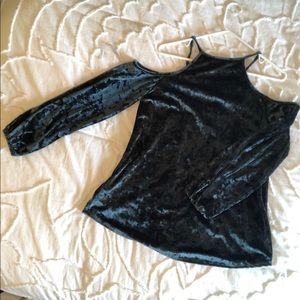 Long sleeve velvet off the shoulder top